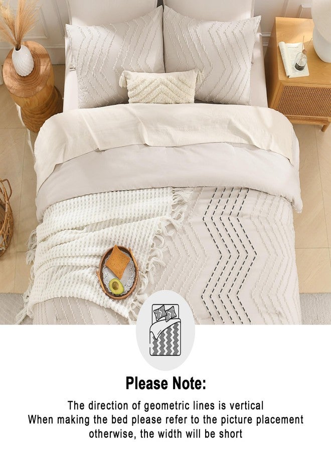 Andency طقم لحاف أندينسي كامل الحجم، بيج بوهيمي كريمي ناعم دافئ منجد محايد اللون، طقم لحاف مكون من 3 قطع بتصميم شيفرون ريفي أنيق بوهيمي مزخرف - Image 5